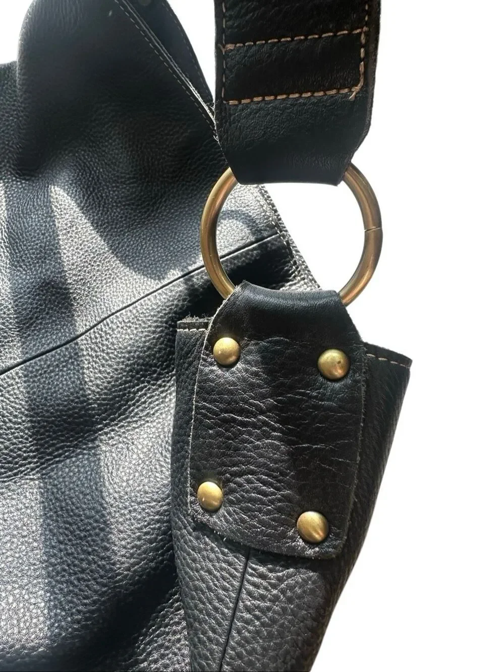 Amerileather Cynthia Black Pebble Leather Slouchy Shoulder Bag
